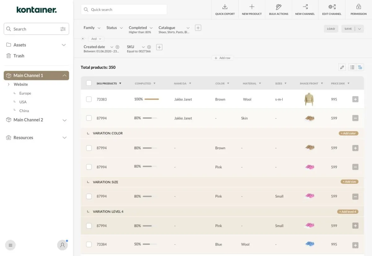 PIM - List + filter Digital asset management and brand platform