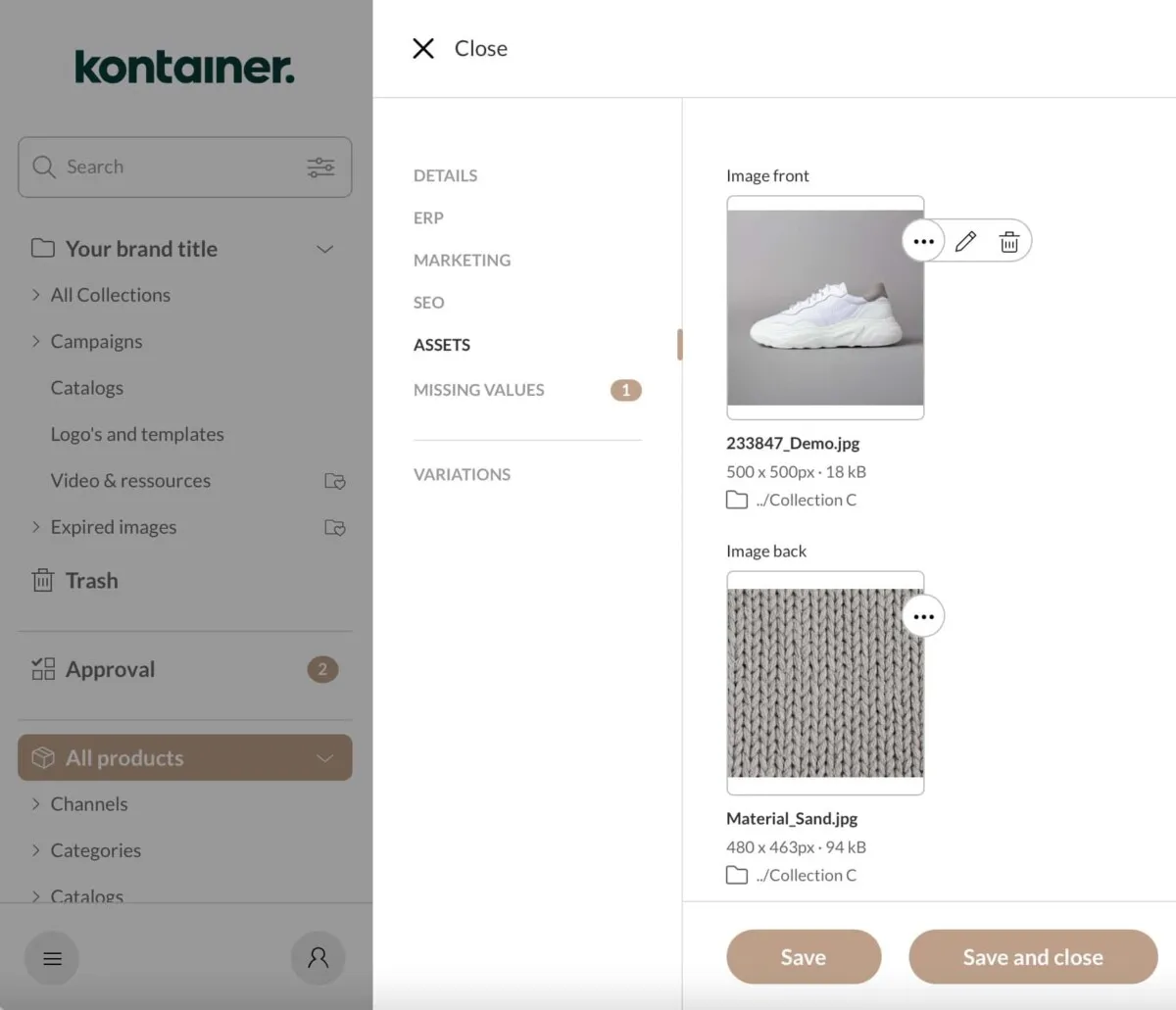 Edit products PIM Kontainer