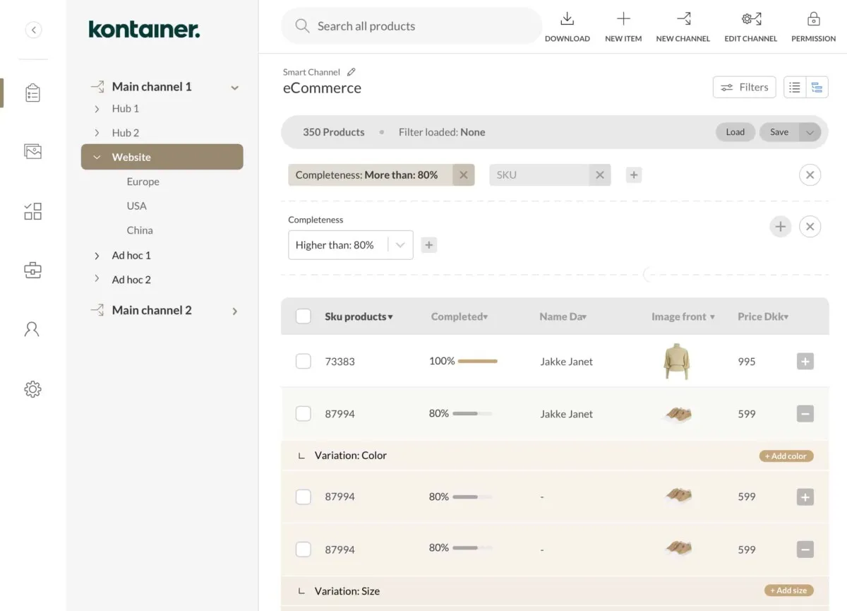 Kontainer_PIM_ecommerce Kontainer PIM giver dig overblik over dine produkter og data fra en overskuelig og engagerende visning