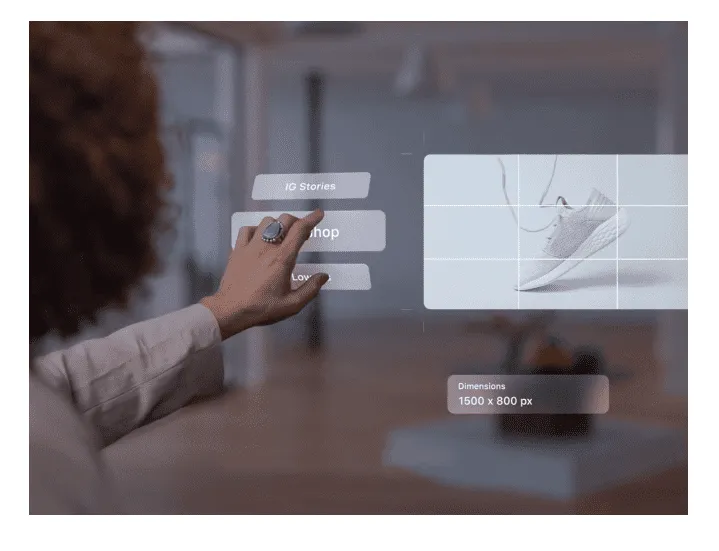 Kontainer what if video selecting download option A woman is using a touch screen to select a shoe.