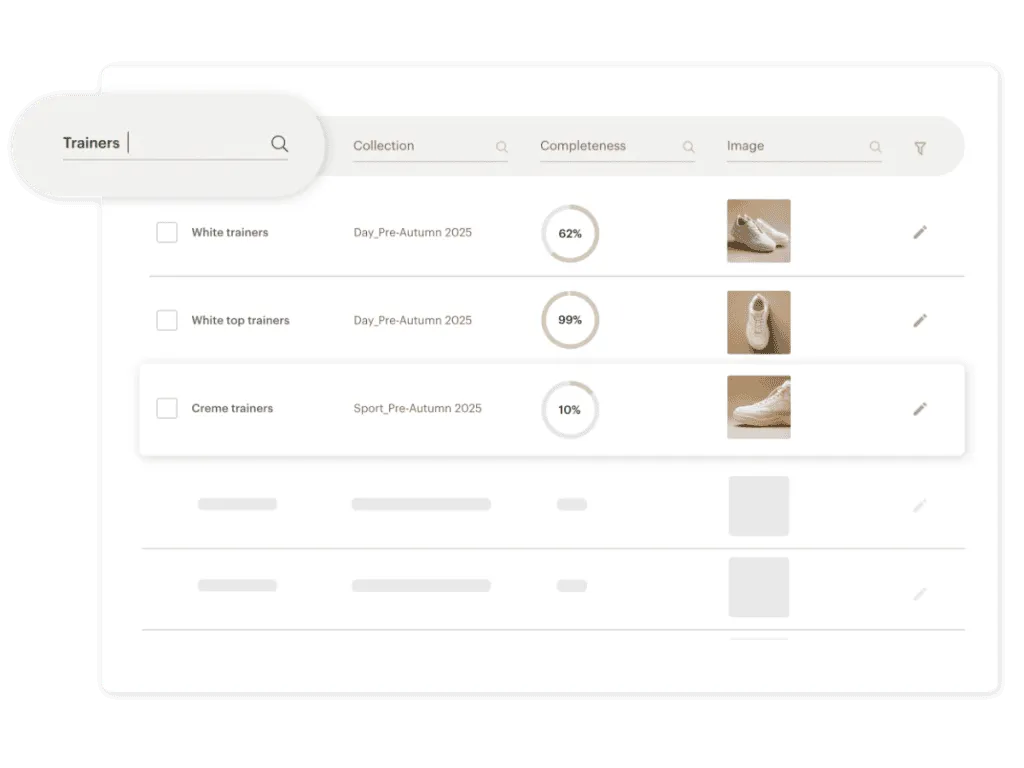 Kontainer PIM ESG KPIs, overview, Search Intuitive search, filter and measuring in Kontainer PIM