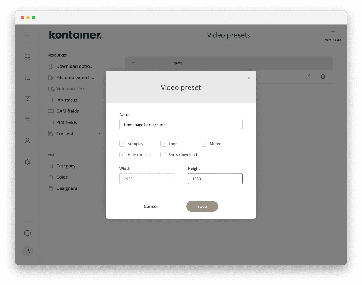 Kontainer_Video_Streaming_Presets Image bank and brand portal