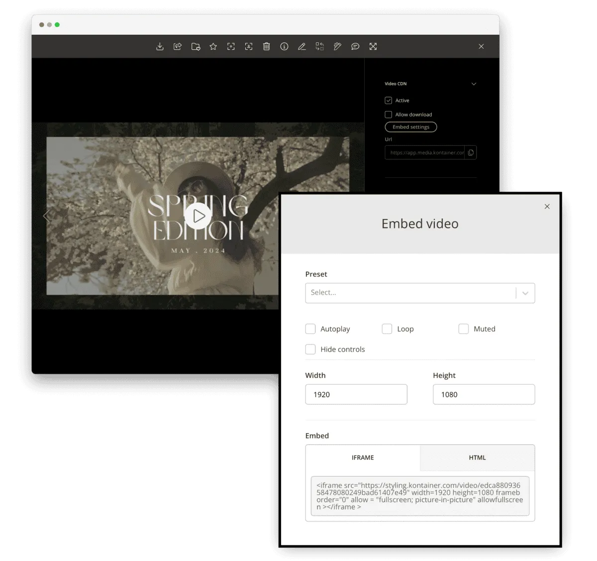 Kontainer_Video_Streaming_Settings Image bank and brand portal