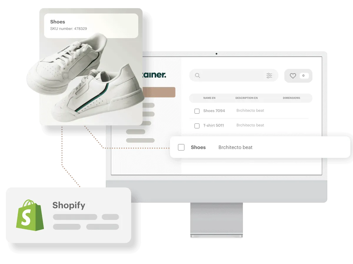 Kontainer_Shopify connector Kontainer PIM & DAM tilsluttet og sender data, billeder, mm. til Shopify
