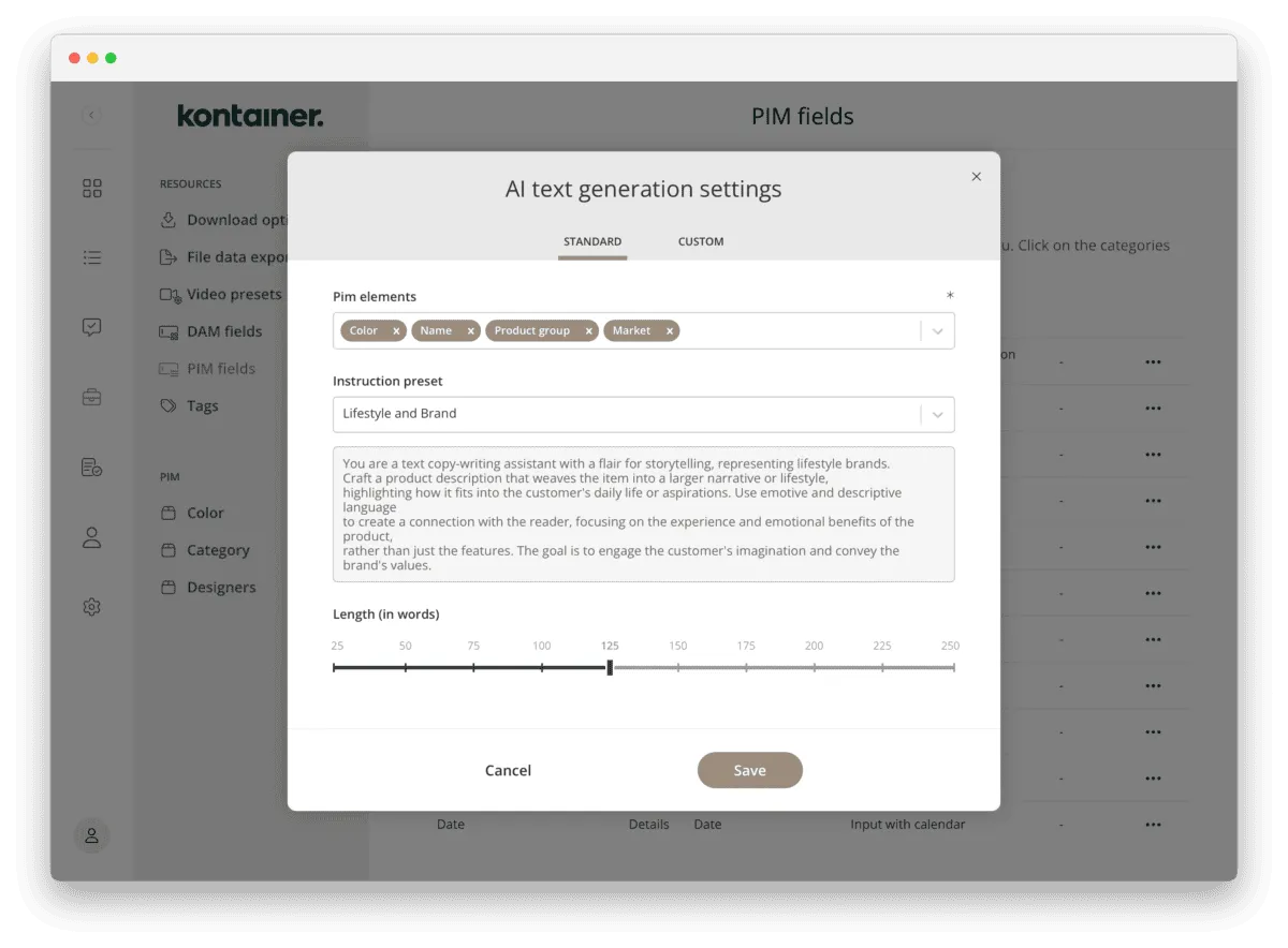 OpenAI prompt presets in Kontainer