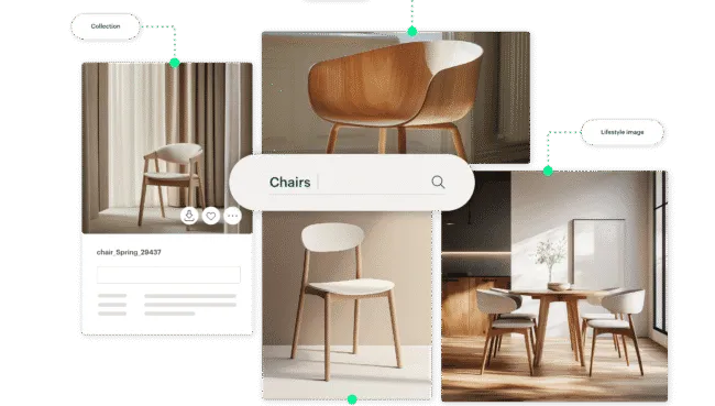 Fours images of chairs enriched with searchable data in Kontainer Digital Asset Management (DAM)