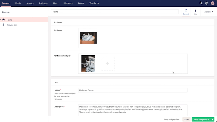 Edit CMS with Umbraco integration from Kontainer