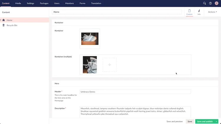 Edit CSM with Umbraco integration from Kontainer