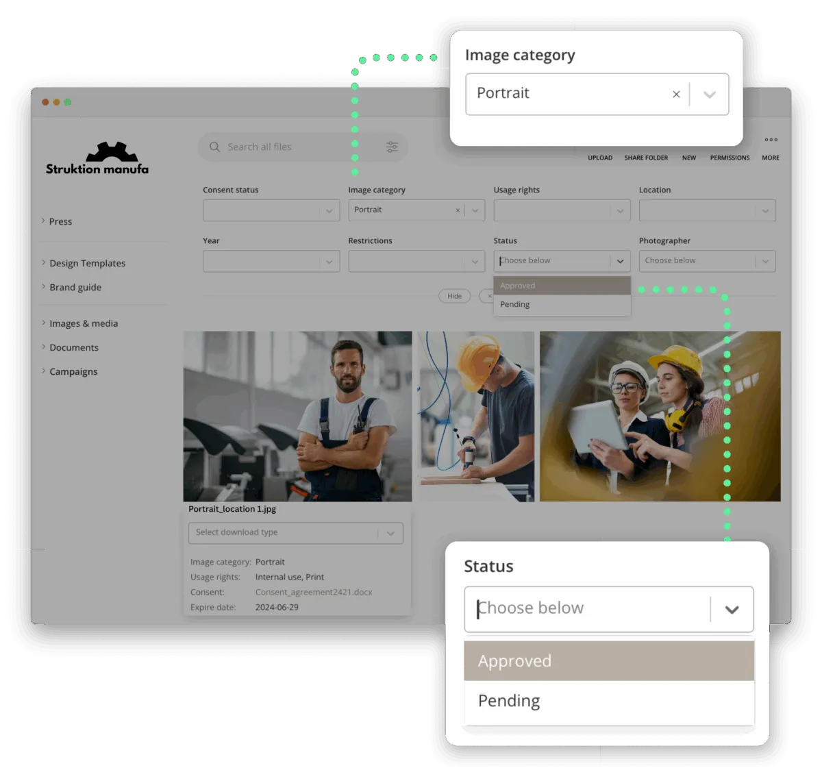 DAM for Manufactoring_Searching Searching with a filtered search in Kontainer DAM for manufactoring companies