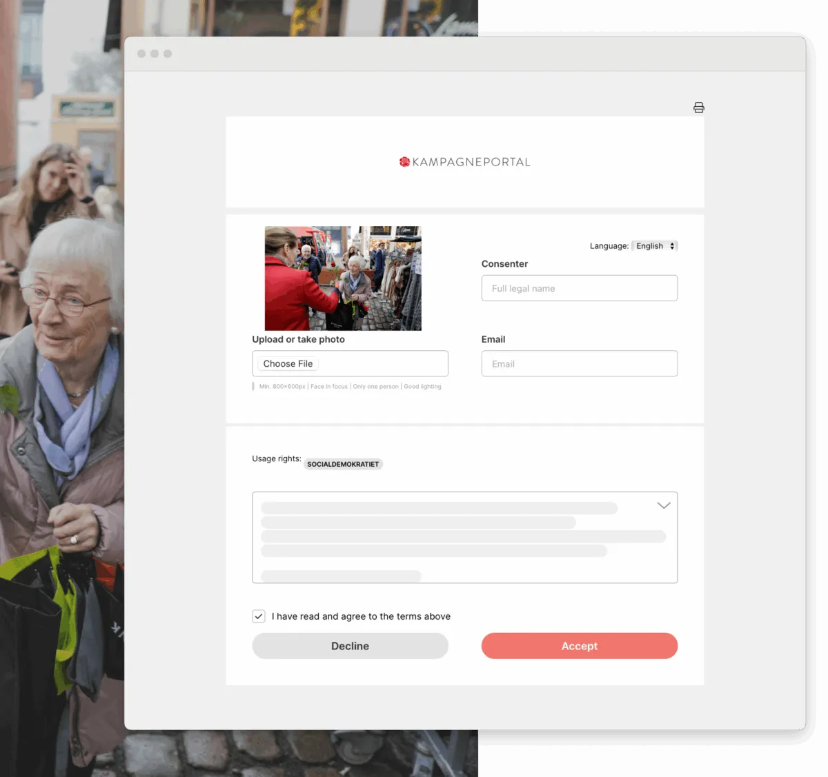 Samtykkelink til digitalt fotosamtykke i Kontainer