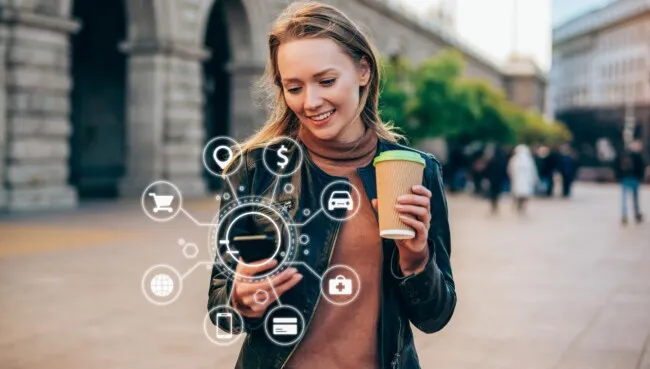 woman shopping with AI agent on the go