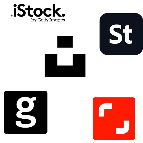 stock image banks istock, adobe stock, shutterstock, etc. integrate to Kontainer