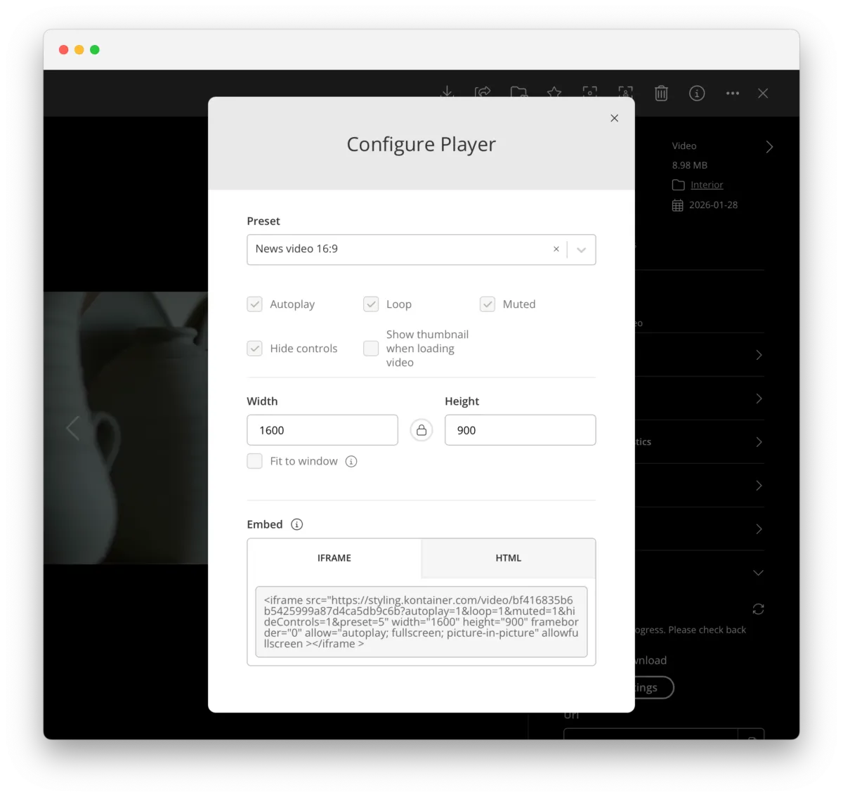 Configuring video CDN streaming link in Kontainer DAM